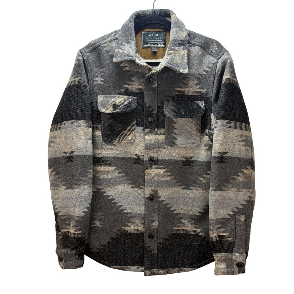 Jachs‎ NY Men's S Grey Wool Blend Southwestern Aztec Sherpa Lined Shacket Jacket